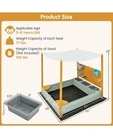 Costway Kids Sandbox with Sand Wall Detachable Canopy Bottom Liner Water Bucket Outdoor
