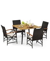 Costway 5 Pcs Patio Pe Wicker Dining Set Table and Chairs with Cushions 1.9" Umbrella Hole