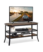 Sugift 3-tier Console Table Tv Stand with Mesh Storage Shelf-Rustic Brown