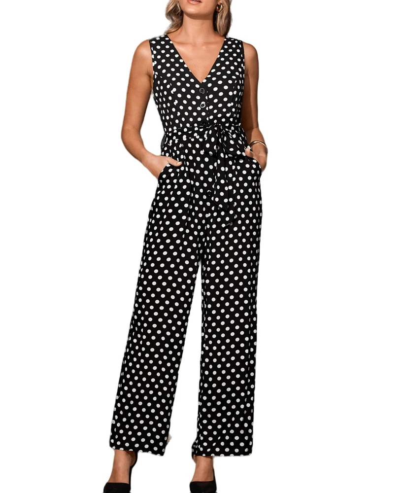 Cupshe Women's Black & White Polka Dot Sleeveless Wide Leg Jumpsuit