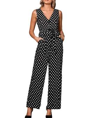 Cupshe Women's Black & White Polka Dot Sleeveless Wide Leg Jumpsuit