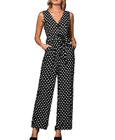 Cupshe Women's Black & White Polka Dot Sleeveless Wide Leg Jumpsuit