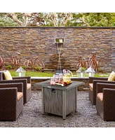 Sugift 28 Inch 40 000 Btu Square Fire Pit Table with Lid and Lava Rocks-Gray
