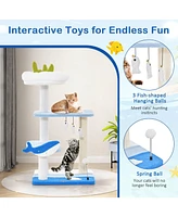 Sugift 3-level Cat Tower with Sisal Covered Scratching Posts-Blue