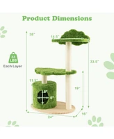 Sugift 38 Inch Cute Cat Tree for Indoor Cats with Fully Wrapped Sisal Scratching Posts-Green