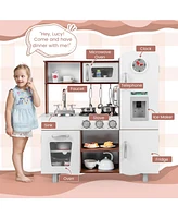 Vebreda Kids Kitchen Playset with Realistic Sounds and Lights-Brown & White