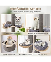 Skonyon Floor to Ceiling Cat Tree with 93 Inch-107 Inch Adjustable Height-Gray
