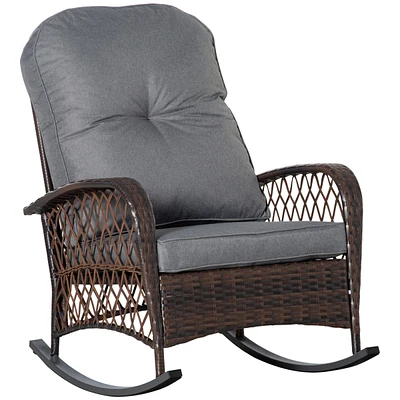 Simplie Fun Wide-Seat Outdoor Wicker Rocking Chair with Soft Cushion