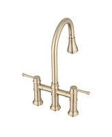 Streamdale Furniture Double Handle Bridge Kitchen Faucet With Pull-Down Spray Head