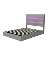 Streamdale Furniture Hydraulic Storage Bed with Led Headboard, No Box Spring