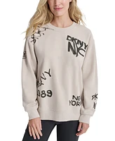 Dkny Women's Graffiti Logo Crewneck Fleece Sweatshirt