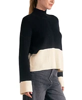 Elan Women's Mock-Neck Colorblocked Sweater