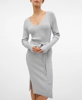 Vero Moda Women's Ribbed Long-Sleeve V-Neck Dress