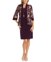 R & M Richards Petite 2-Pc. Printed Jacket Necklace Dress Set