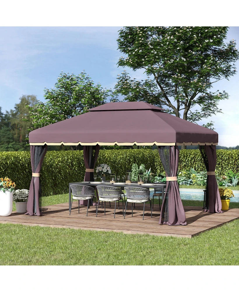 Simplie Fun 10' x 13' Aluminum Frame Patio Gazebo with Netting and Curtains