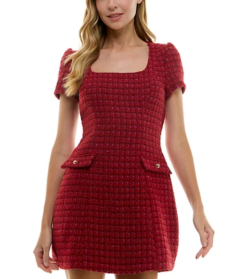 City Studios Juniors' Square-Neck Metallic Tweed Dress