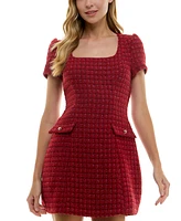 City Studios Juniors' Square-Neck Metallic Tweed Dress