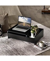 Sugift Compact Bay Window Makeup Dressing Table with Flip-Top Mirror-Black