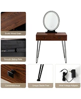 Sugift Industrial Makeup Dressing Table with 3 Lighting Modes-Rustic Brown