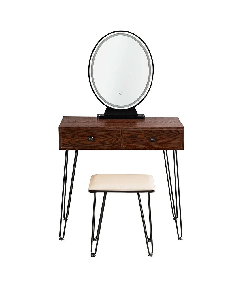 Sugift Industrial Makeup Dressing Table with 3 Lighting Modes-Rustic Brown