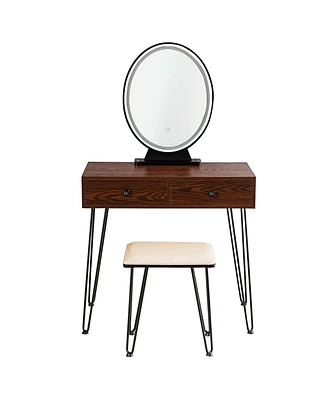Sugift Industrial Makeup Dressing Table with 3 Lighting Modes-Rustic Brown