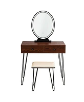 Sugift Industrial Makeup Dressing Table with 3 Lighting Modes-Rustic Brown