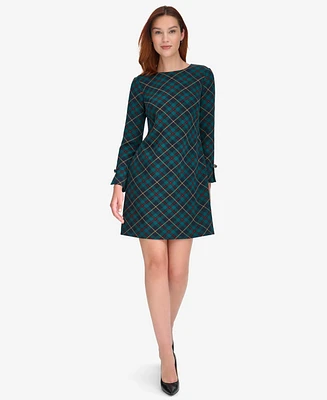 Tommy Hilfiger Petite Plaid Long-Sleeve Bow-Cuff Dress