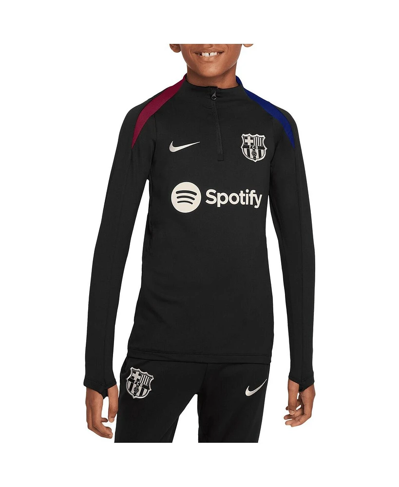 Nike Big Boys and Girls Black Barcelona 2024/25 Strike Drill Quarter-Zip Long Sleeve Performance Training Top