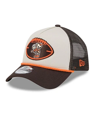 New Era Men's Stone/Brown Cleveland Browns 2024 Sideline Historic 9FORTY A-Frame Trucker Adjustable Hat