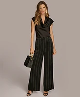 Donna Karan New York Women's Wide Leg Satin Pinstripe Pants