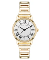 Anne Klein Women's Quartz Signature Round Roman Numeral Gold-Tone Alloy Metal Watch, 29mm - Gold