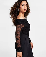 Bar Iii Petite Lace Off-The-Shoulder Long-Sleeve Top, Created for Macy's