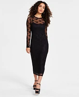 Bar Iii Petite Lace Long-Sleeve Bodycon Midi Dress, Created for Macy's