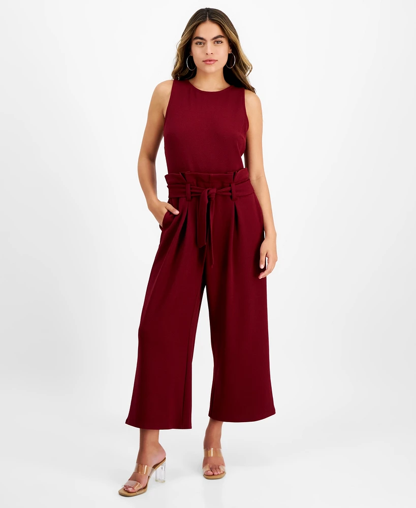 Bar Iii Petite Women's Sleeveless Crewneck Tie-Waist Jumpsuit, Created for Macy's