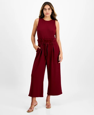 Bar Iii Petite Women's Sleeveless Crewneck Tie-Waist Jumpsuit