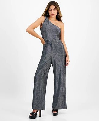 Bar Iii Petite Sparkle-Knit One-Shoulder Jumpsuit, Created for Macy's