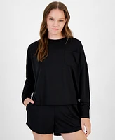 Id Ideology Women's Long-Sleeve Chest-Pocket T-Shirt, Created for Macy's