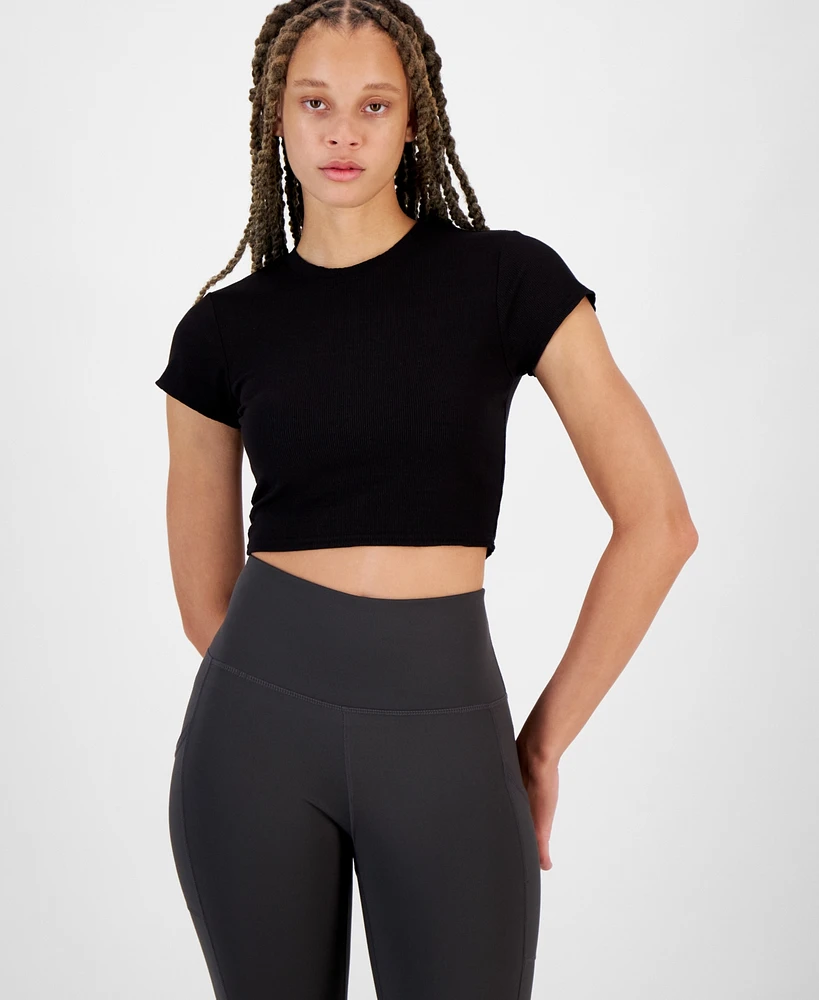 Id Ideology Women's Cropped Rib-Knit T-Shirt, Created for Macy's