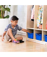 ECR4Kids 5-Section Coat Locker and Scoop Front Storage Bins, Natural, Light Grey