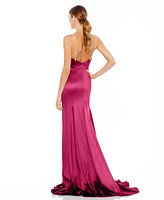 Mac Duggal Women's Charmeuse Rhinestone Strap Trumpet Gown