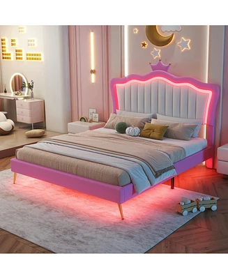 Simplie Fun Led Upholstered Princess Bed with Crown Headboard