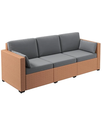 Simplie Fun Wicker Patio Sofa with Cushions