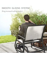 Metal Frame Porch Glider Set with Mesh Fabric and Curved Armrests