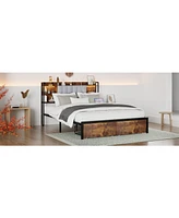 Streamdale Furniture Upholstered Bed Frame with Storage and Led Headboard