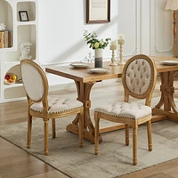 French Antique Velvet Dining Chairs with Nailhead Trim (Beige, Set of 2)