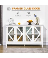 White Tempered Glass Sideboard with Adjustable Storage