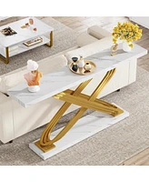 Tribesigns 55 Inch Modern Console Table, Faux Marble Gold Entryway Table Behind Sofa Couch, Narrow Rectangular Sofa Table for Living Room, Bedroom, Fr