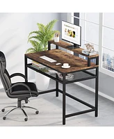 Tribesigns Computer Desk with Monitor Stand, Industrial Simple Study Writing Desk with Mesh Storage Shelf for Home Office, Wood and Metal