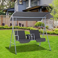 Streamdale Furniture 2-Person Outdoor Swing with Canopy, Table, and Cushions