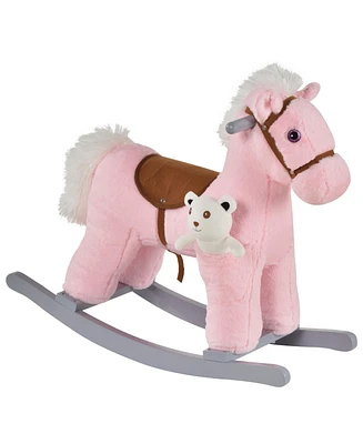 Simplie Fun Kids Plush Rocking Horse with Toy Bear & Sounds, Pink